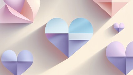modern minimalist valentine&rsquo;s day postcard featuring abstract heart shapes, soft gradients and clean geometric composition