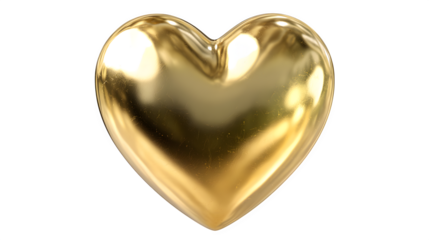 Shiny golden heart ornament with smooth gradient finish isolated on white background