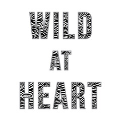 Bold “Wild at Heart” typography filled with a black and white zebra print pattern. Stylish, modern, and expressive design perfect for fashion graphics, stickers, t-shirt, and prints.
