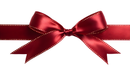 Red satin ribbon tied in elegant bow design for holiday packaging isolated on white background