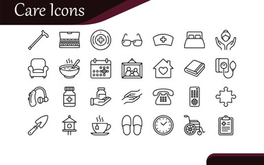 Elder Care & Assisted Living Line Icons | Home Care, Senior Health, Wellness Vector Set