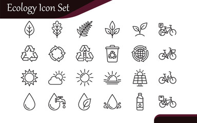 Ecology & Environment Line Icons | Nature, Recycling, Solar Power, Water, Bike Vector Set