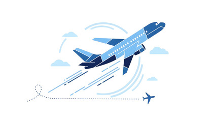 Airplane Taking Off Illustration Against White Background for Travel and Flight