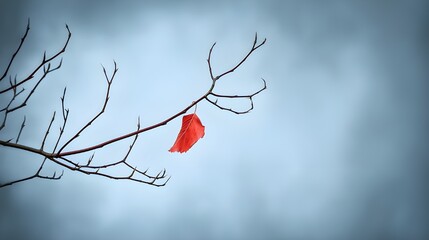 Danger – Single Red Leaf on Winter Branch