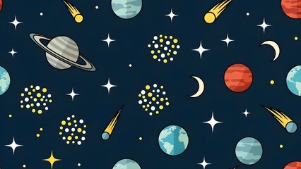 Space Pattern: Stars & Planets Vector Image