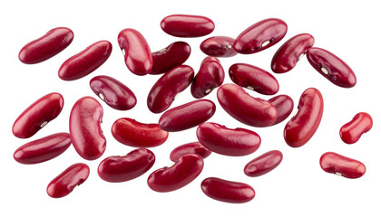 Vibrant red kidney beans scattered on a pristine white background, perfect for culinary projects and healthy eating concepts