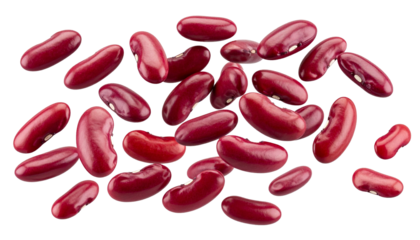 Vibrant red kidney beans scattered on a pristine white background, perfect for culinary projects and healthy eating concepts
