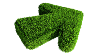 Green Arrow Pointing Right Eco-Friendly Direction with Lush Grass Texture