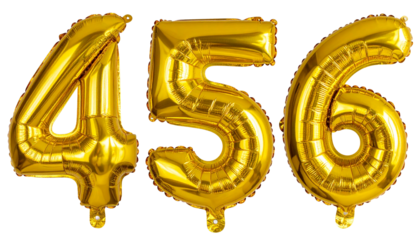 Golden Foil Balloons Displaying the Numbers 4, 5, and 6, Perfect for Celebrations