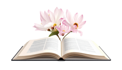 Blossoming Knowledge An Open Book Adorned with Delicate Flowers, Inspiring Learning