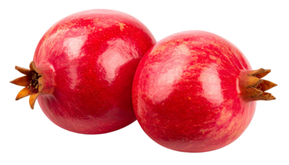 Two Fresh Pomegranates isolated on White Background, Rich Red Color, Healthy Antioxidant Fruits