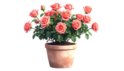 Naklejka premium Blooming Pink Roses in a Terracotta Pot A Beautiful Symbol of Love and Nature