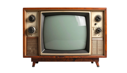 Vintage wooden television set with a blank screen, isolated on white background