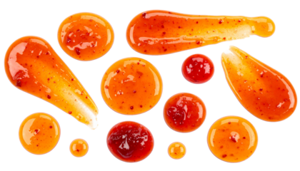 Orange Jam Swirls and Droplets Isolated on White Background, Sweet Fruit Spread