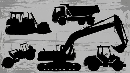 Silhouette of Heavy Construction Equipment on a Textured Background.