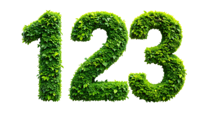 Numbers Covered in Green Leaves Isolated on White Background to Represent Growth