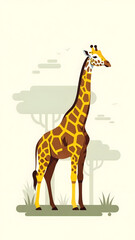 Fototapeta premium Stylized Giraffe Illustration Standing in African Savanna Landscape