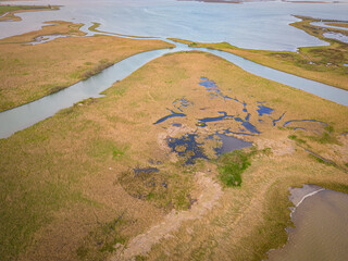 aerial view of natural park in the north of italy, lagoon, friuli venezia giulia, italy