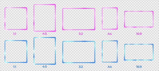 Modern Electric Neon Frame Rounded Corner Vector Collection.Cyber Style Borders for UI, Video Stream, and Digital Content.