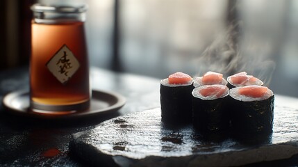 Elegant Sushi Rolls with Soy Sauce
