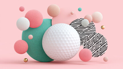 Vibrant golf banner showcases dynamic background filled with colorful spheres and patterns, creating engaging visual experience that captures essence of sport