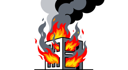 Burning building illustration with vivid flames and dark billowing smoke visual narrative