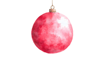 Red watercolor Christmas ornament with soft shading and highlights isolated on white background