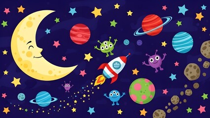 Colorful Space Background - Kids Vector Image