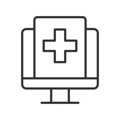 Fototapeta premium Medical information screen, icon in line design. medical information screen, digital healthcare, monitor on white background vector. Medical information screen editable stroke icon