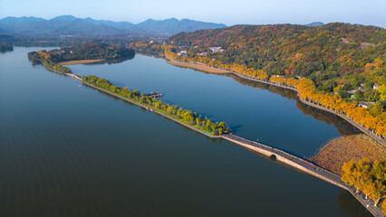 The aerial photogrpahy of Xihu lake, the must landmark in Hangzhou, China