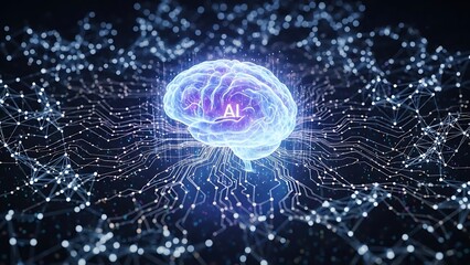 Artificial intelligence brain concept with neural network connections and glowing digital circuitry