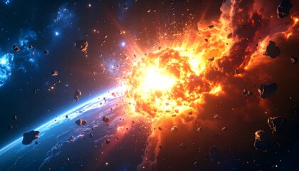 Celestial Inferno: A Cataclysmic Collision in Deep Space, Spectacular and Intense
