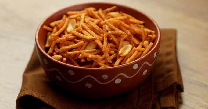 Falahari chivda or upwas chevda, a traditional farali chivda mixture made with dry fruits, potatoes and spices, enjoyed during Indian fasting days as a crunchy namkeen snack