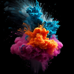 Colorful powder explosion on black background