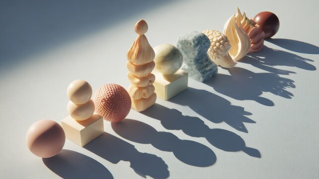 Abstract geometric sculptures with shadows in soft light and modern design, Brain Teaser Month