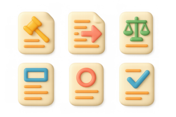 Legal icon set with simple designs for law and justice themes