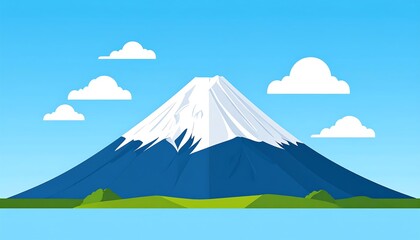 Scenic mountain landscape with snow-capped peak under a bright blue sky cartoon