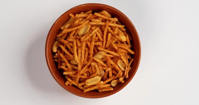 Falahari chivda or upwas chevda, a traditional farali chivda mixture made with dry fruits, potatoes and spices, enjoyed during Indian fasting days as a crunchy namkeen snack
