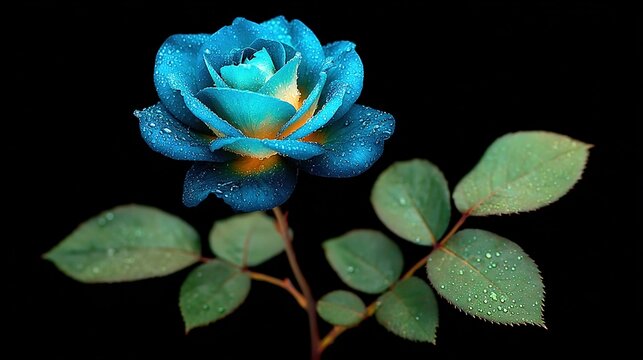 Wedding invitation twilight theme: macro indigo rose dew-kissed, romantic & calm, center blank for names & date, print or digital invite ready