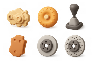 Automotive components icons set for design use in mechanics and engineering projects