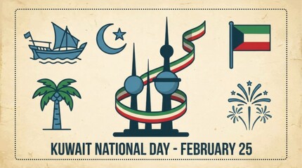flat clipart collection template for kenya jamhuri day illustration template featuring wildlife silhouette and flag ribbon combined on light neutral background with soft vignette