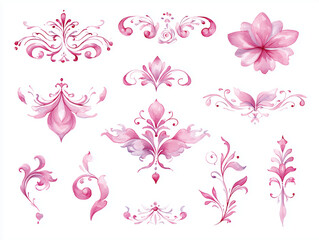 Obraz premium PNG Elegant pink decorative elements, element set on transparent background