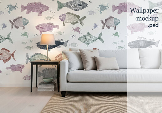 Living room wallpaper wall mockup