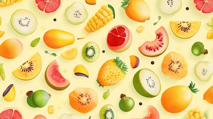 Exotic Fruit Design on Soft Yellow Background