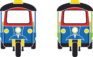 Two colorful tuk tuks isolated on a white background