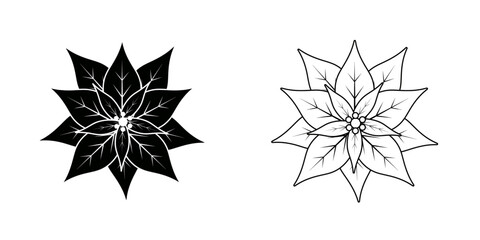 Poinsettia flower set icon isolated on white background.