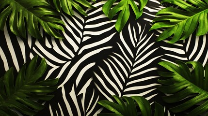 Tropical Foliage Against Zebra Texture Backdrop