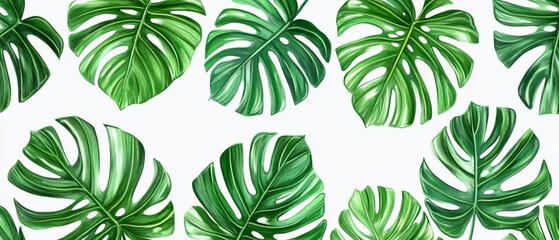 Green Monstera Palm Leaf Pattern Background