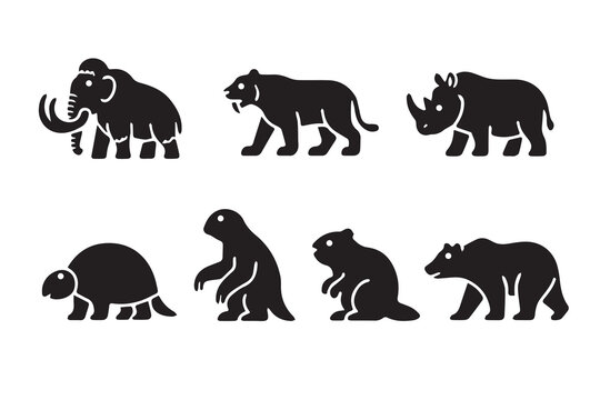 Prehistoric and Extinct Mammal Animal Icon Set - Dinosaur Age Creatures