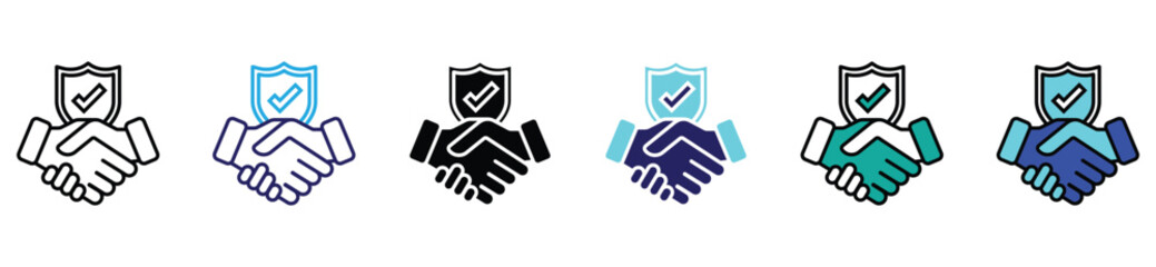 Obraz premium Handshake Security Icons – Trust, Agreement, and Protection Symbol Set